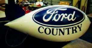 Advertising Blimp - 11ft. Ford Country logo. Helium blimps made in the USA.